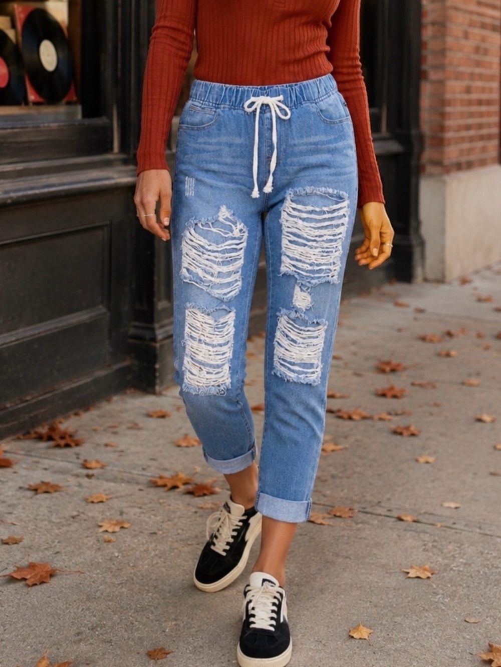 Active USA Distressed Denim Jogger Jeans Skinny Crop Small NWT